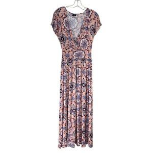 Agnes & Dora Knit Spencer Maxi Dress Cap Sleeve V-Neck Peach XS Extra Small